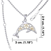 Swimming Dolphin with Flower of Life Silver and Gold Accent Pendant and Chain Set MSE975 - DiveSilver Jewelry